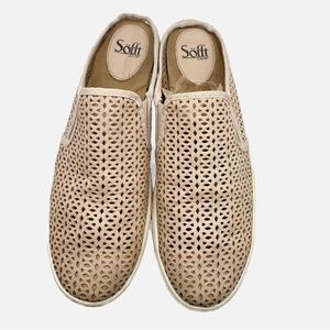 Sofft pink perforated leather slip on mule sneakers 11